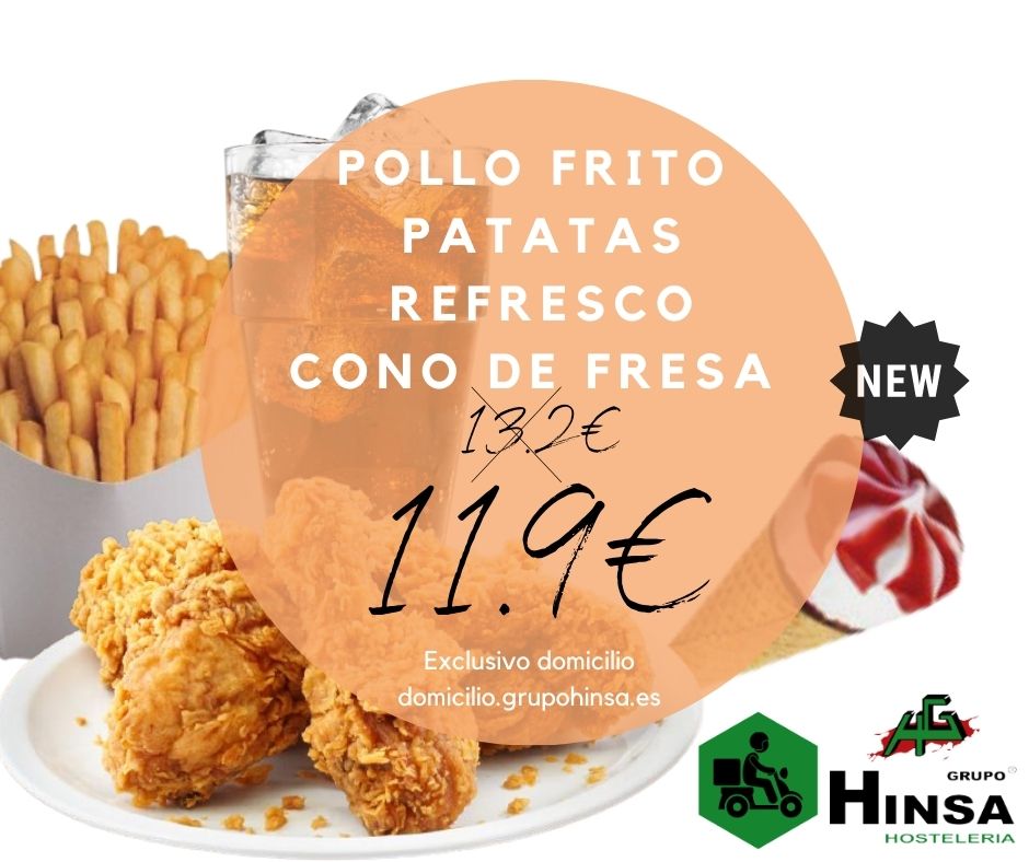 MENÚ POLLO FRITO KENTUCKY + PATATAS + REFRESCO + CONO DE FRESA - GRUPO  HINSA | DOMICILIO